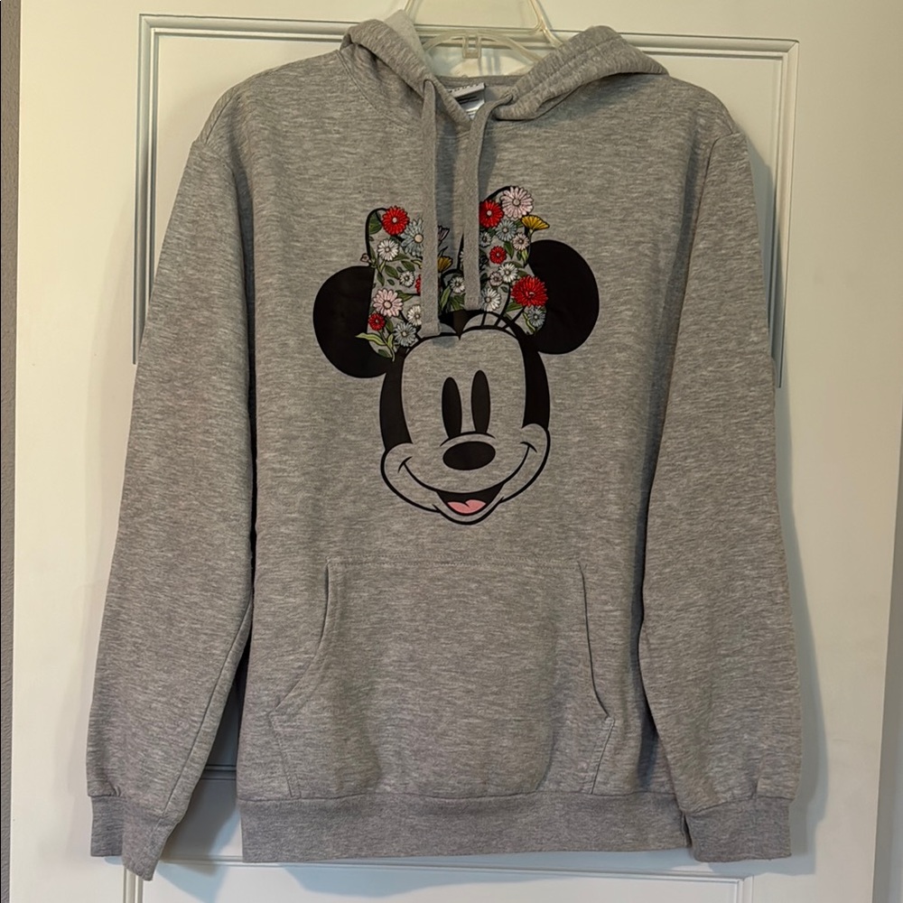 Gray Hoodie with Minnie Mouse Floral Design